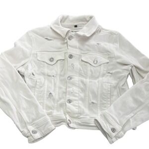7 For All Mankind Jacket Women Small White Luxe Vintage Distressed Denim Jean